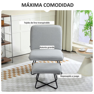 Sillón Relax Sillón de Salón con Reposapiés Butaca para Dormitorio sin Brazos con Patas de Acero en Forma de Cruz para Sala de Estar Gris Claro