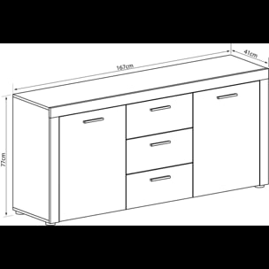 Credenza Madia Con 3 Cassetti E 2 Ante Laterali Mobile Contenitore Per Sala Da Pranzo Design Moderno Effetto Legno Naturale 167 x 77 x 41 cm Rovere
