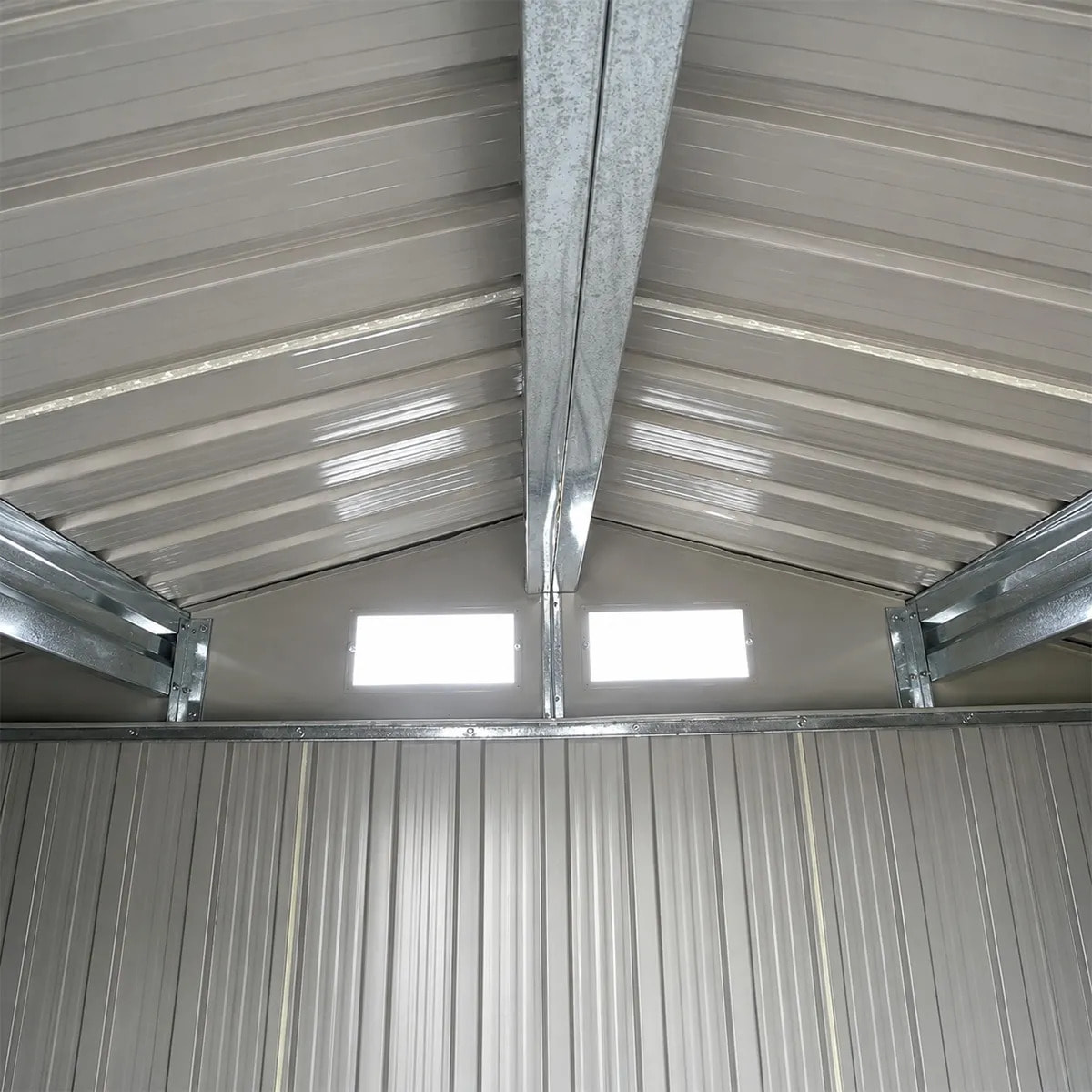 Abri de jardin métal gris/vert 10,91 m² + kit d'ancrage
