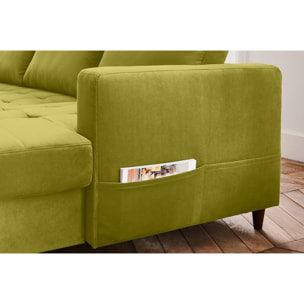 Anna - canapé panoramique d'angle gauche - 7 places - convertible avec coffre - en velours - Vert Olive