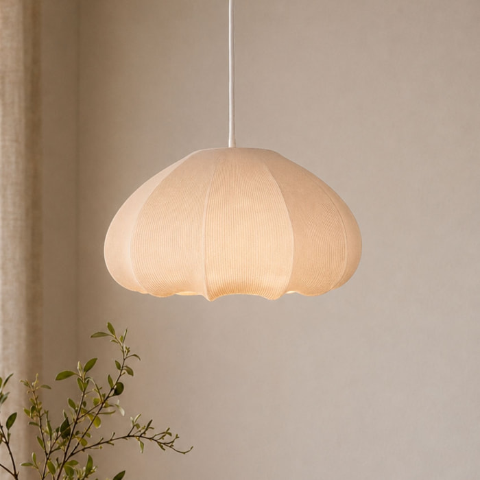 Abat-jour lanterne tissu texturé forme dôme - Beige