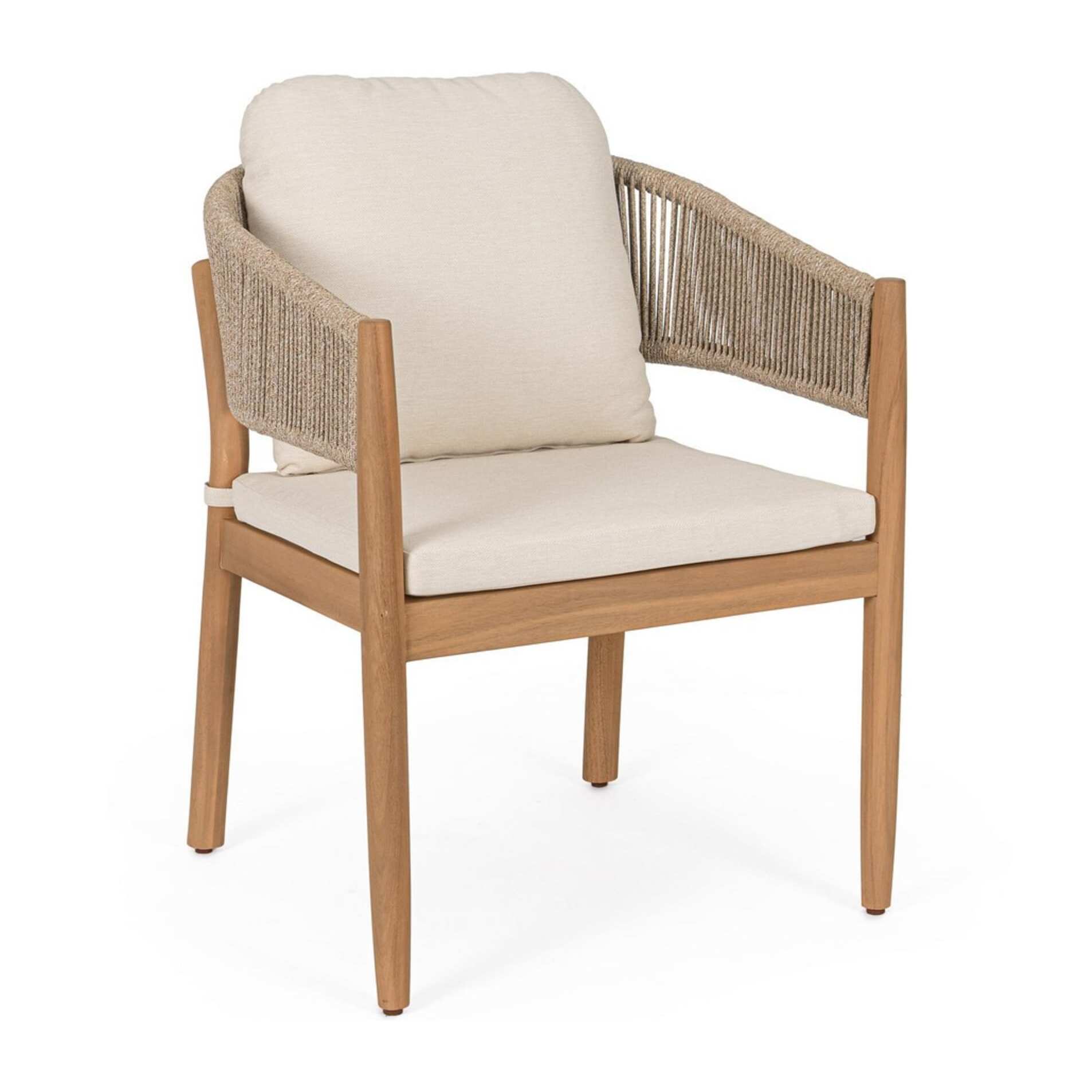 Set di 2 sedie con braccioli SIVIGLIA in legno di acacia, corda e tessuto beige