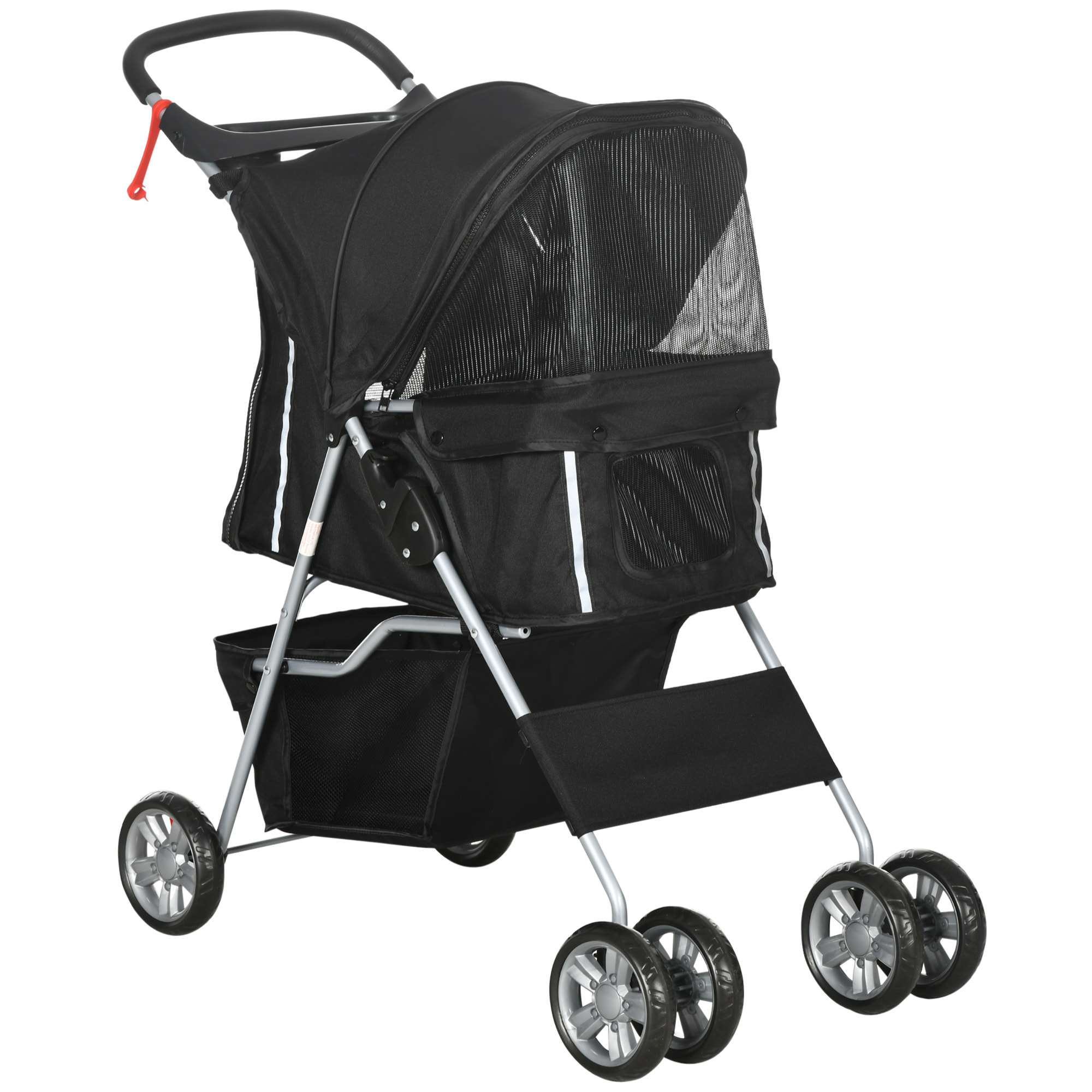 Carrito para Perros Plegable Cochecito para Mascotas Carrito para Perros Pequeños con Toldo Ajustable Cesta de Almacenaje Ventanas de Malla Portavasos y Ruedas 75x45x97 cm Negro