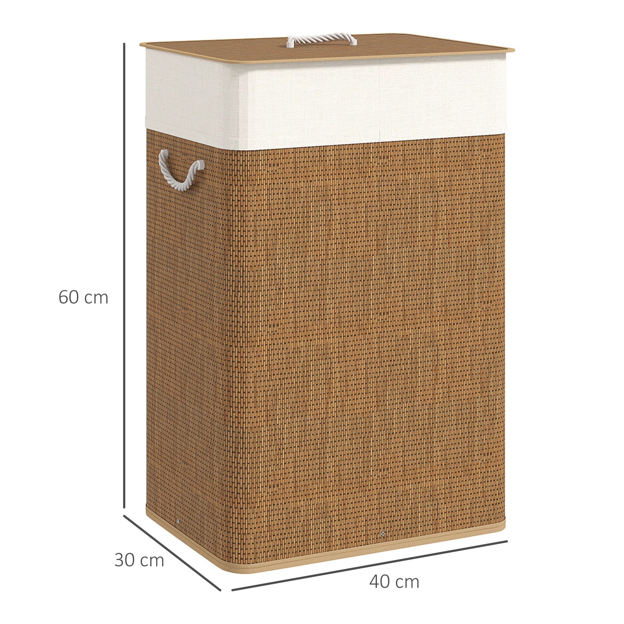 Cesto de Ropa Sucia con Tapa 72L Cesta Colada de Bambú con Bolsa Interior Extraíble y Asas para Lavandería Dormitorio 40x30x60 cm Marrón