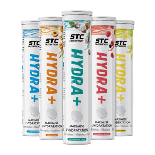 STC NUTRITION - Pack Hydra+ - Préparation pour boisson isotonique à base d'Électrolytes, Vitamines, sucre et édulcorant naturels - Optimise l'hydratation - 20 Pastilles - Lot de 5 saveurs