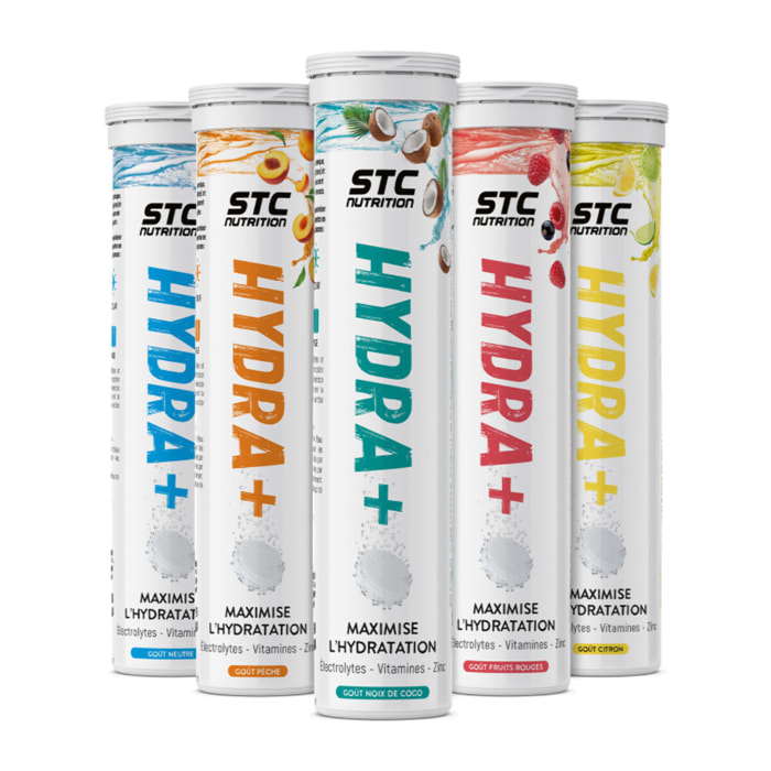 STC NUTRITION - Pack Hydra+ - Préparation pour boisson isotonique à base d'Électrolytes, Vitamines, sucre et édulcorant naturels - Optimise l'hydratation - 20 Pastilles - Lot de 5 saveurs