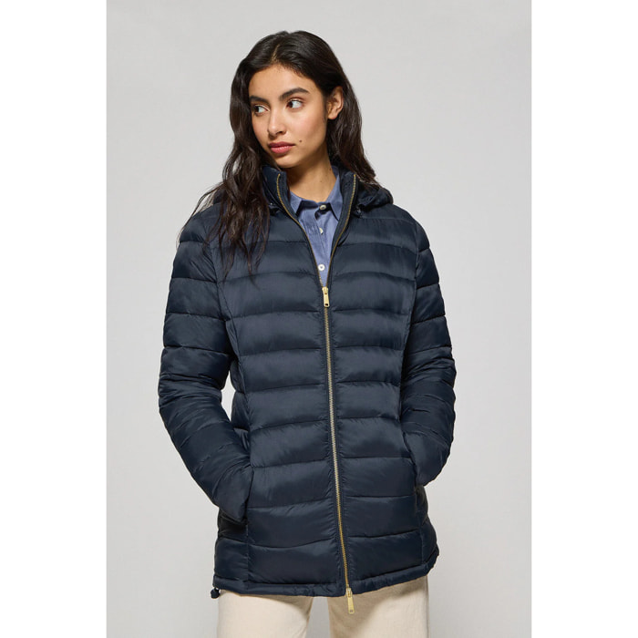 Giacca ultralight blu marino Cintia con cappuccio rimovibile e ricamo PC
