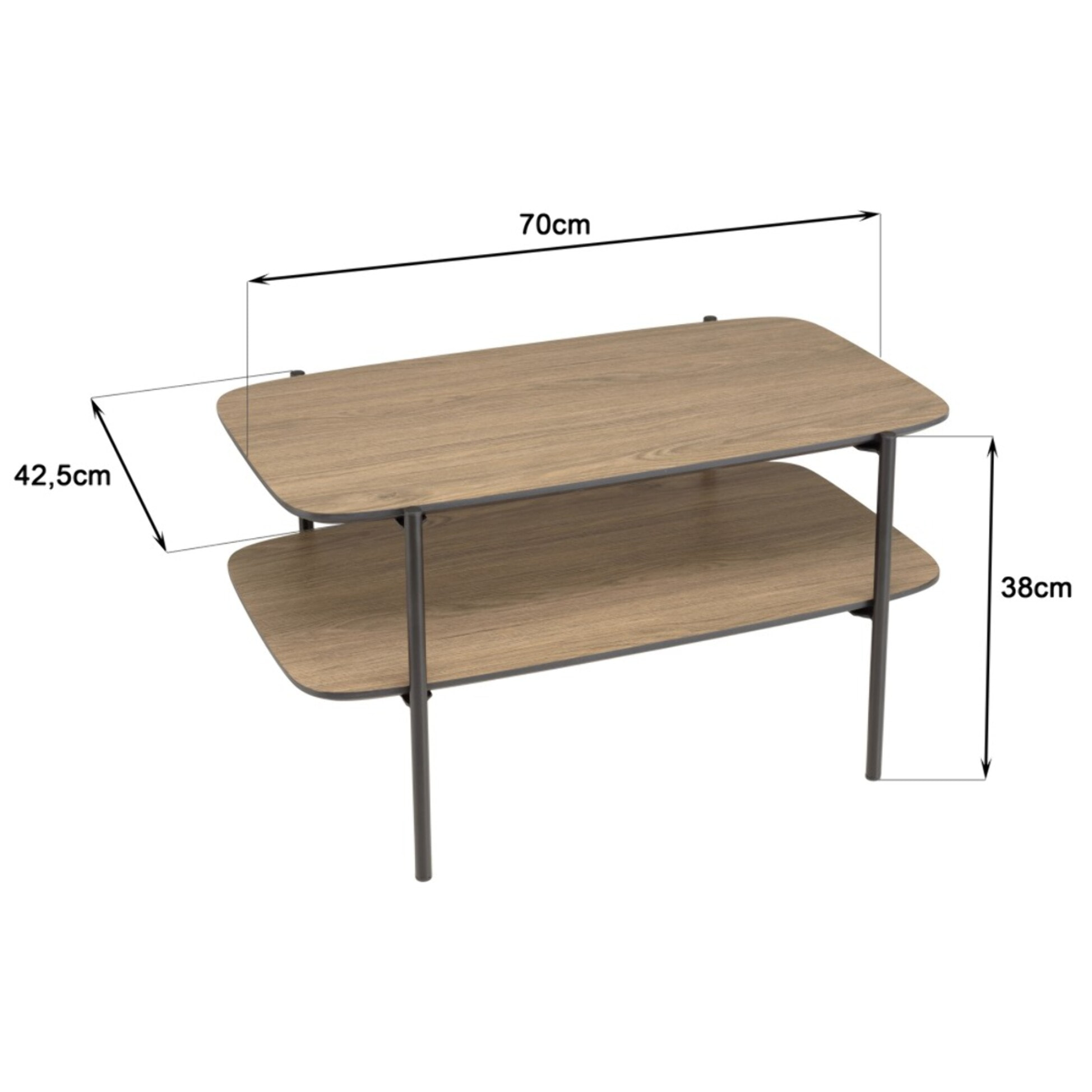 JULIA - Table basse rect. double plateau couleur mocha pieds métal noir