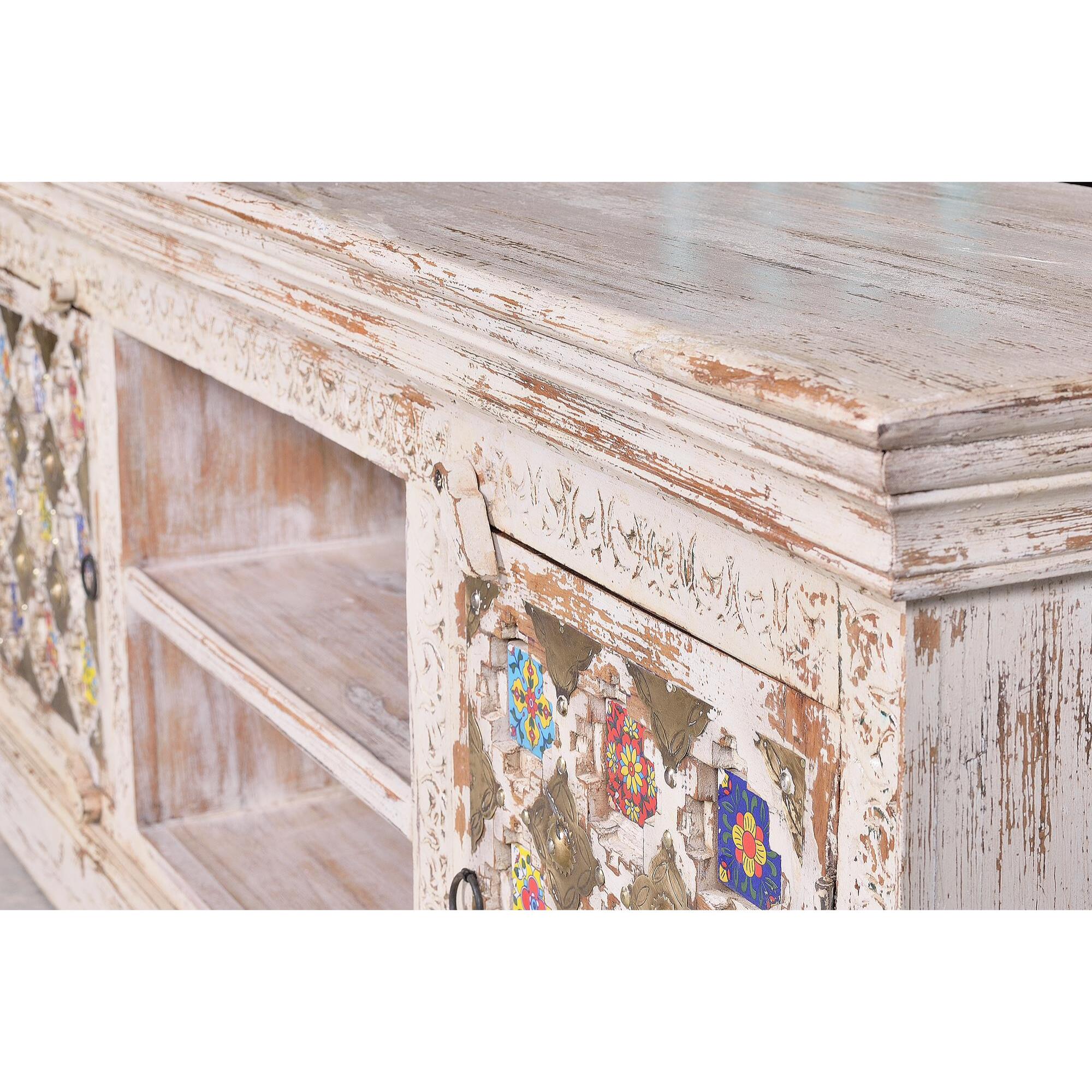 Mueble tv - madera de mango, cerámica y bronce - 150x40x60cm