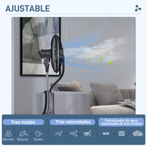 Ventilador Nebulizador Ventilador de Pie con Agua Oscilante 90 W Temporizador Tanque 3L Mando a Distancia 3 Velocidades 5 Aspas y Pantalla LED Ø44,5 cm Negro