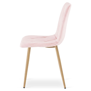 Sedia Libra in velluto rosa chiaro con gambe effetto legno