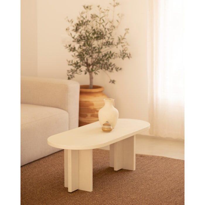 Table basse en microciment de teinte blanc cassé de 120x40cm Hauteur: 40 Longueur: 120 Largeur: 50