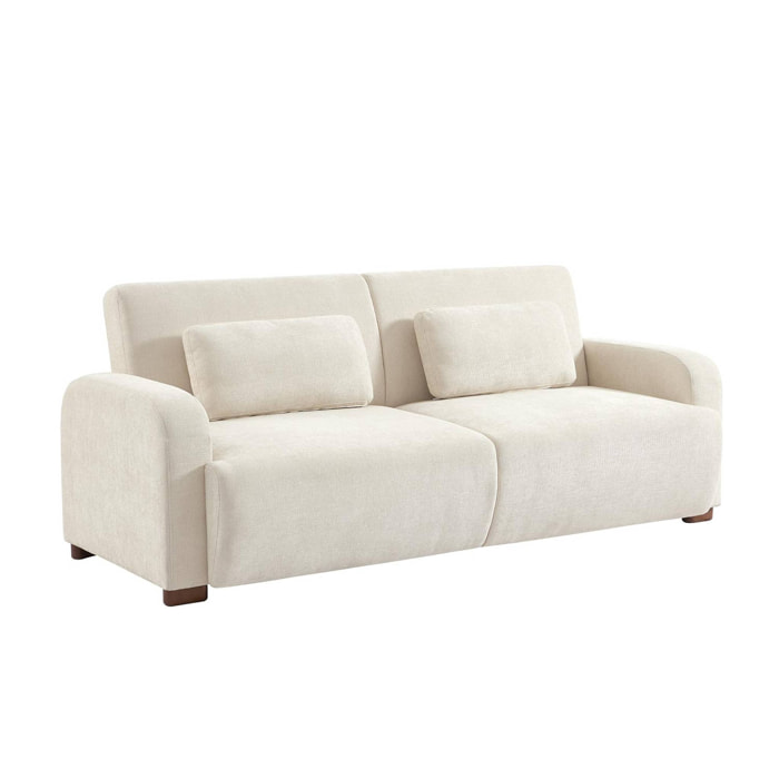 Canapé convertible 3 places tissu blanc cassé L 211 x P 92 x 85cm  - Dany