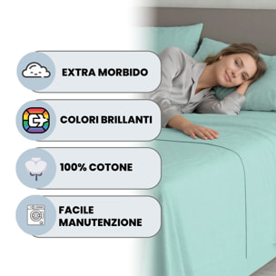 COMPLETO LETTO MAX COLOR, 100% Cotone, Made in Italy - ACQUA