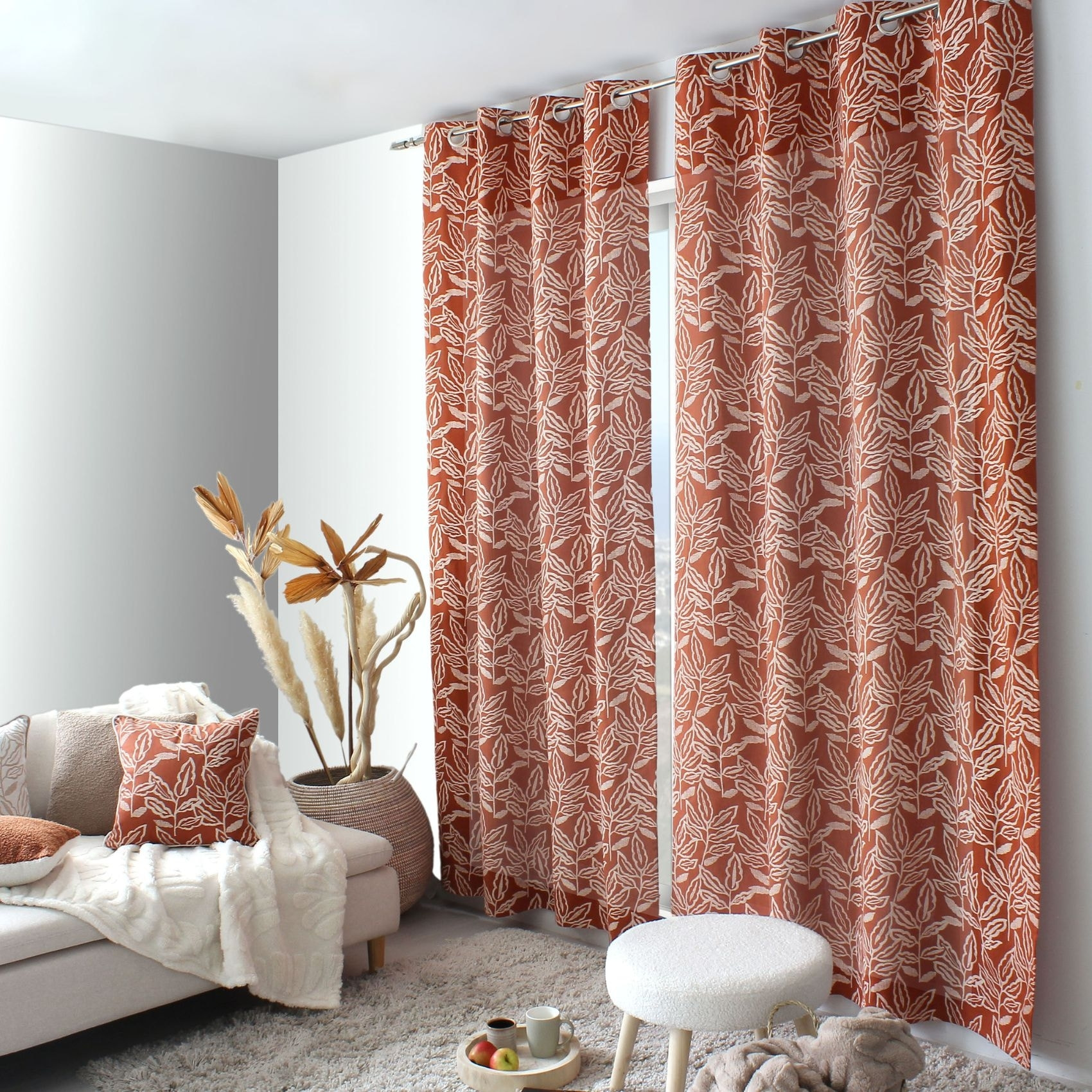 Rideau à oeillets en coton recyclé Chambray - Terracotta