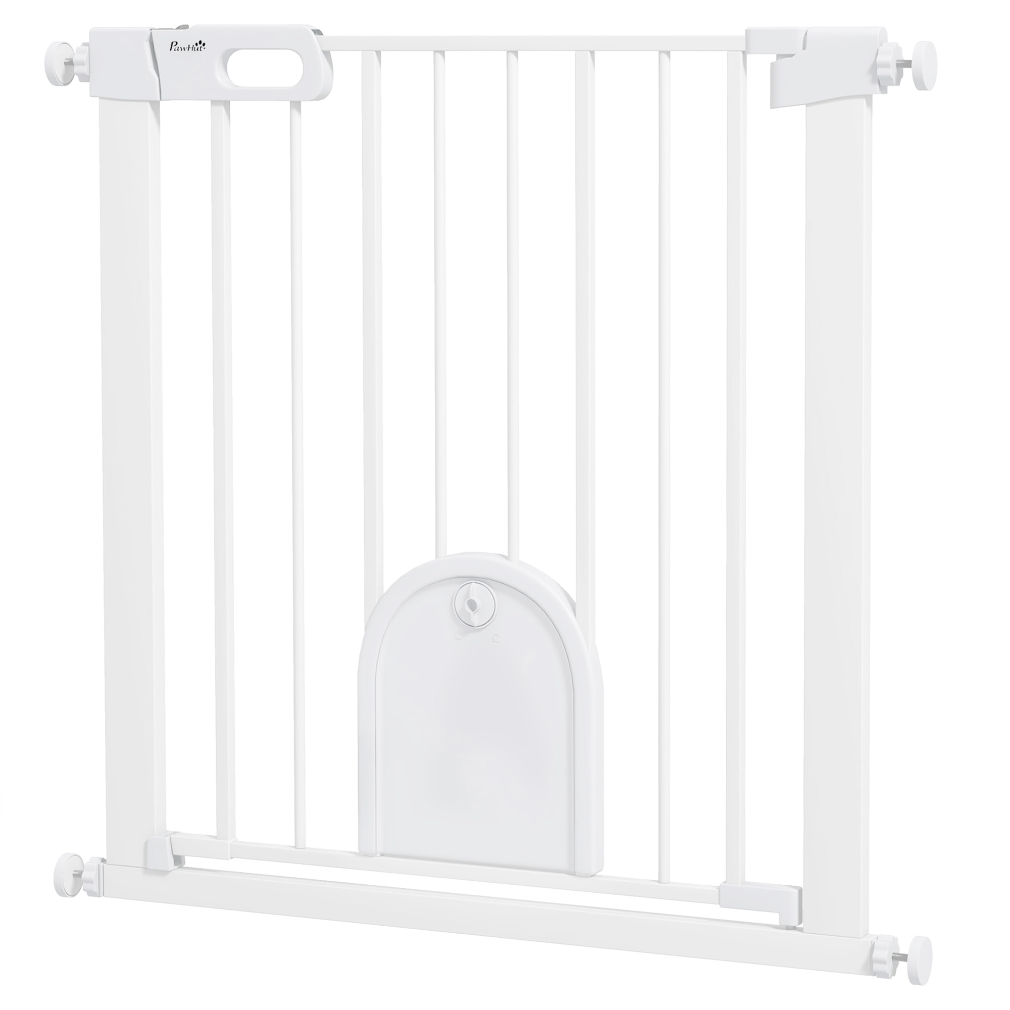 Barrière de sécurité chien L.75-82 x H.76 cm porte verrouillable fixation pression blanc