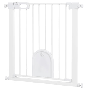 Barrière de sécurité chien L.75-82 x H.76 cm porte verrouillable fixation pression blanc