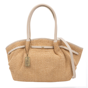 Bema Bolso Tote mujer. Diseñado en paja con detalles y asas de piel auténtica Dollaro.