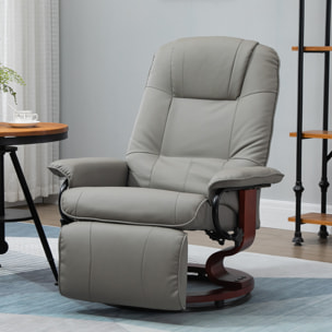 Fauteuil relax inclinable pivotant repose-pied réglable piètement bois revêtement synthétique gris