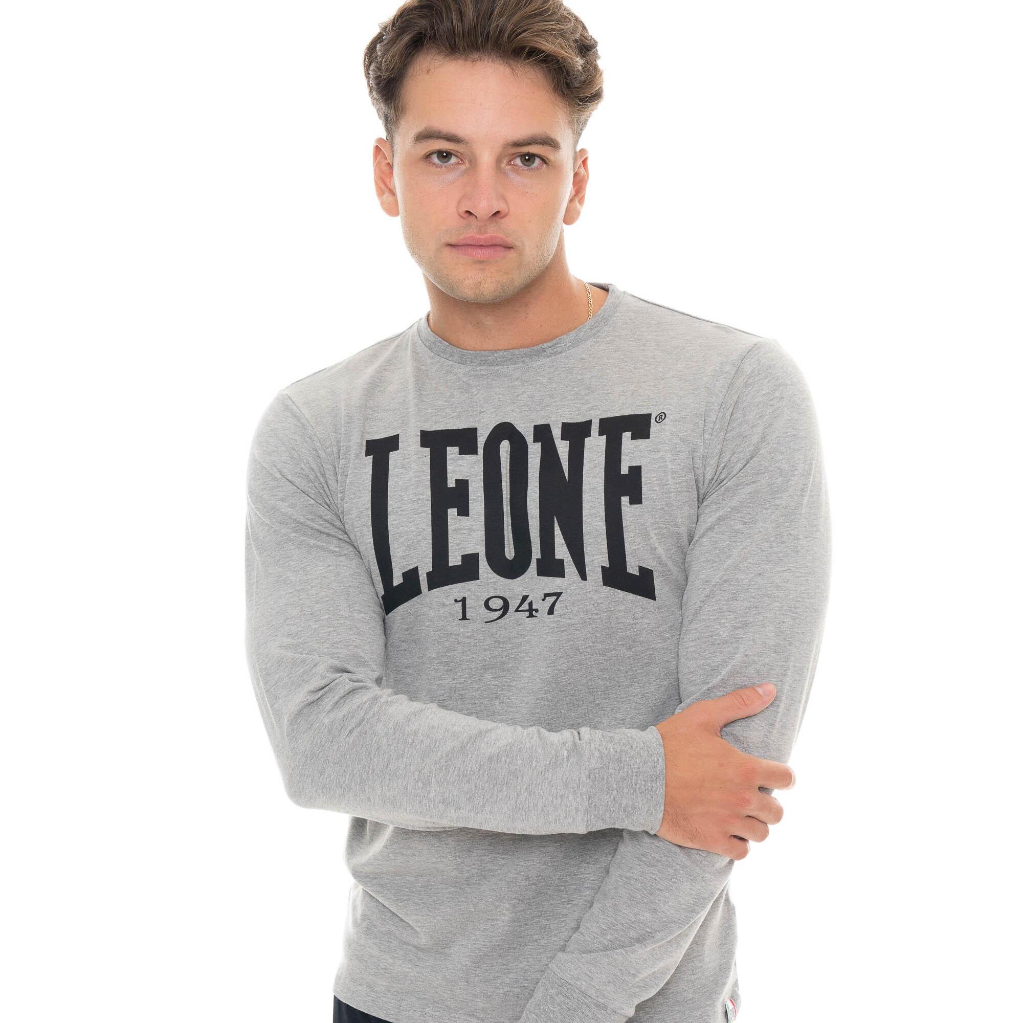 Camiseta de algodón elástico de manga larga con logo grande "Basic" para hombre