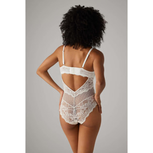 Body in pizzo con dettagli in plumetis avorio, coppa B