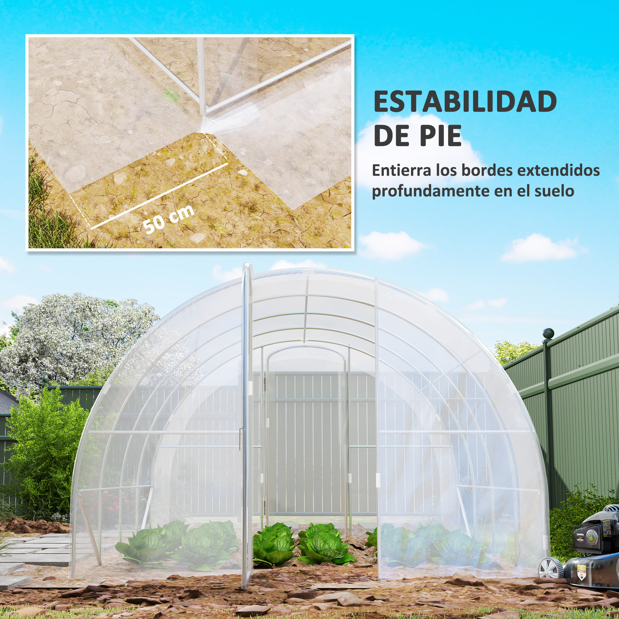 Invernadero de Túnel 4x3x2 m Invernadero de Jardín con 2 Puertas Cubierta PE 150g/m² Estructura de Acero Galvanizado y Techo Redondeado para Cultivos Plantas Flores Transparente