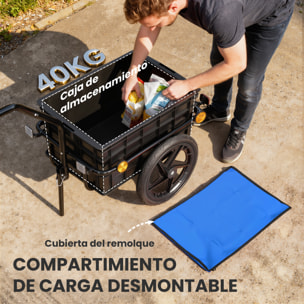 Remolque de Bicicleta para Carga 40 kg, Carro de Mano con Cubierta de Tela Oxford Impermeable, Reflectores, Marco de Acero y Asas para Transporte de Equipaje, 144x59x80 cm, Azul
