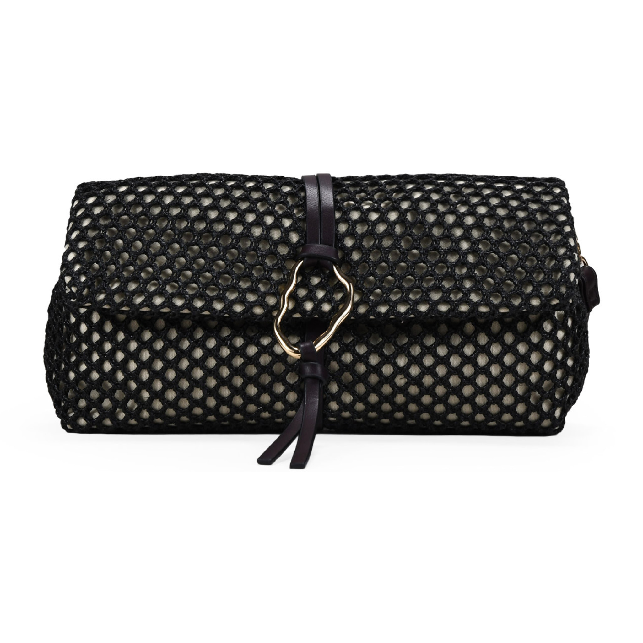 Bolso bandolera negro con malla de rafia