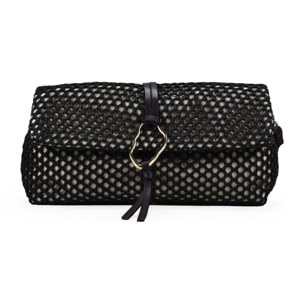 Bolso bandolera negro con malla de rafia