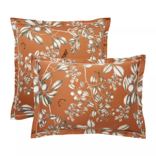 Taie d'oreiller satin de coton imprimé orange Fleurs d'oranger rouille