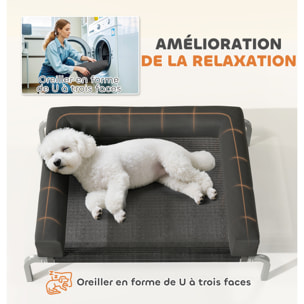 Transat pour animaux - lit pour chien - lit à pieds pour chien avec contour coussin dim. 90 x 65 x 30 cm - noir