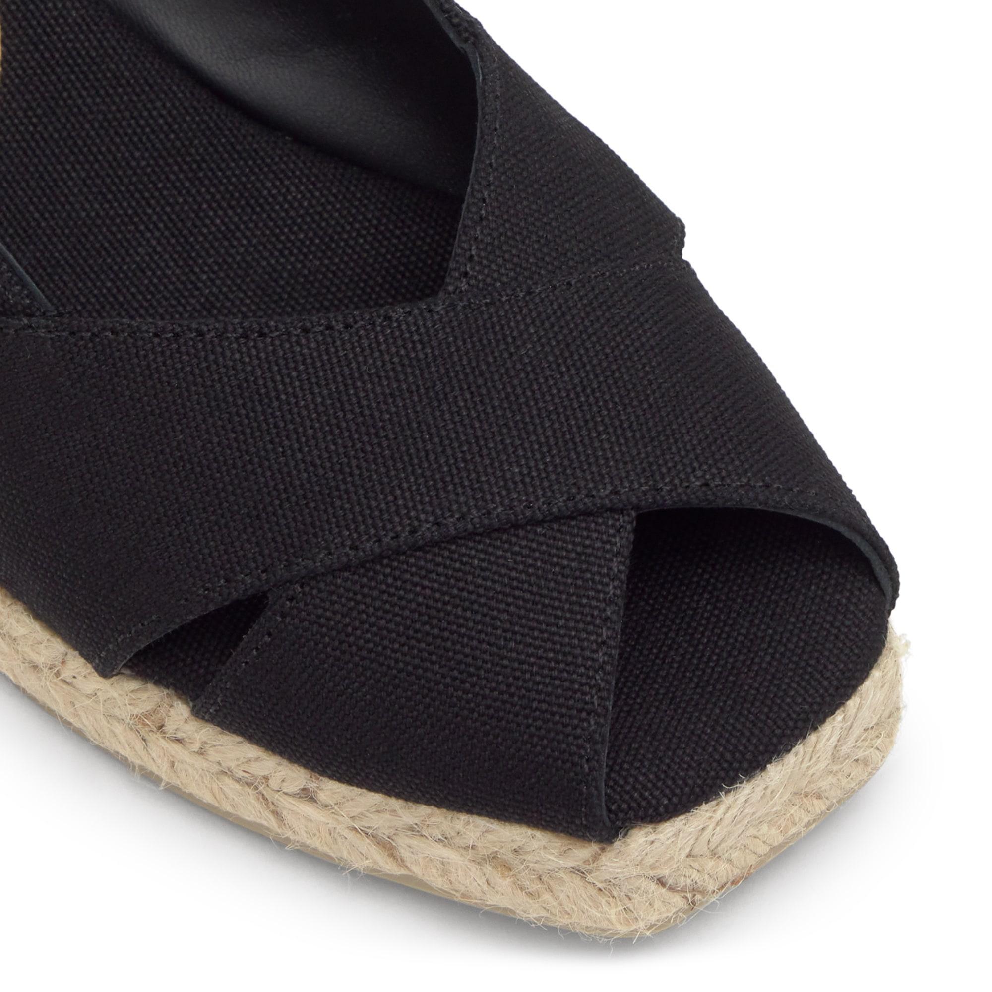 Alpargata destalonada Diana cuña de yute estilo peep toe en algodón