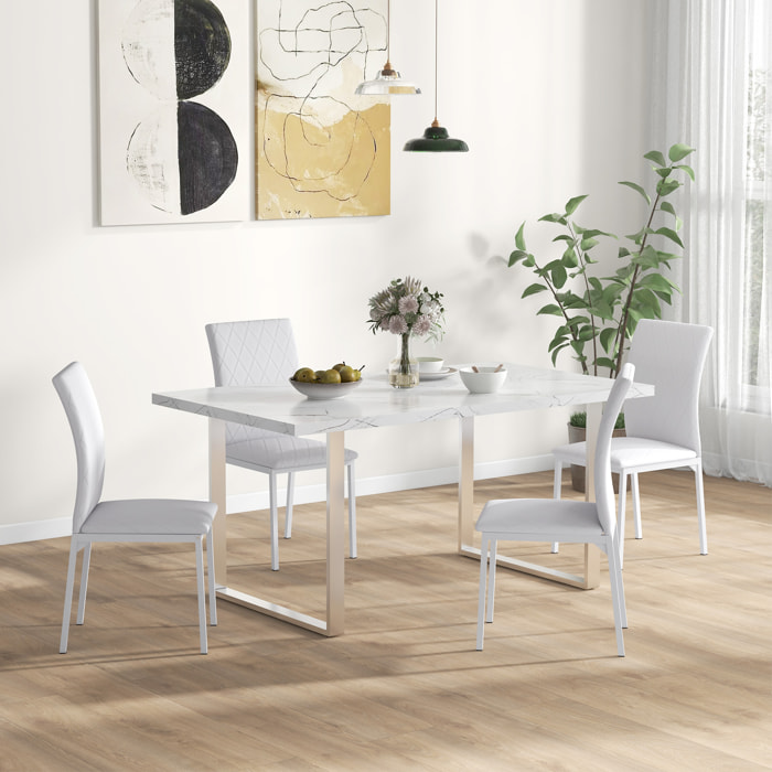 Lot de 4 chaises de salon design Chesterfield effet capitonné métal synthétique blanc