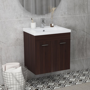 Mueble de Baño con Lavabo Cerámico Armario Bajo de Lavabo de Pared con 2 Puertas y Estante Ajustable Acabado Melamina 60x45,5x60 cm Marrón