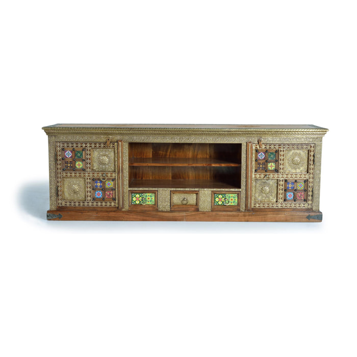 Mueble TV de Madera de Acacia 180 Cm Estilo Artesanal Étnico