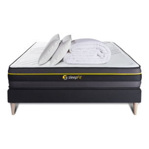 Pack cama completa - Colchón Espuma viscoelástica - Kit de base de cama - Negro - Active con 2 almohadas y 1 edredón