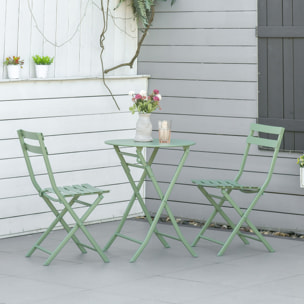 Salon de jardin bistro pliable - table ronde Ø 60 cm avec 2 chaises pliantes - métal thermolaqué vert d'eau