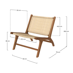 Fauteuil en bois de teck et tressage vannerie en rotin - Kilka