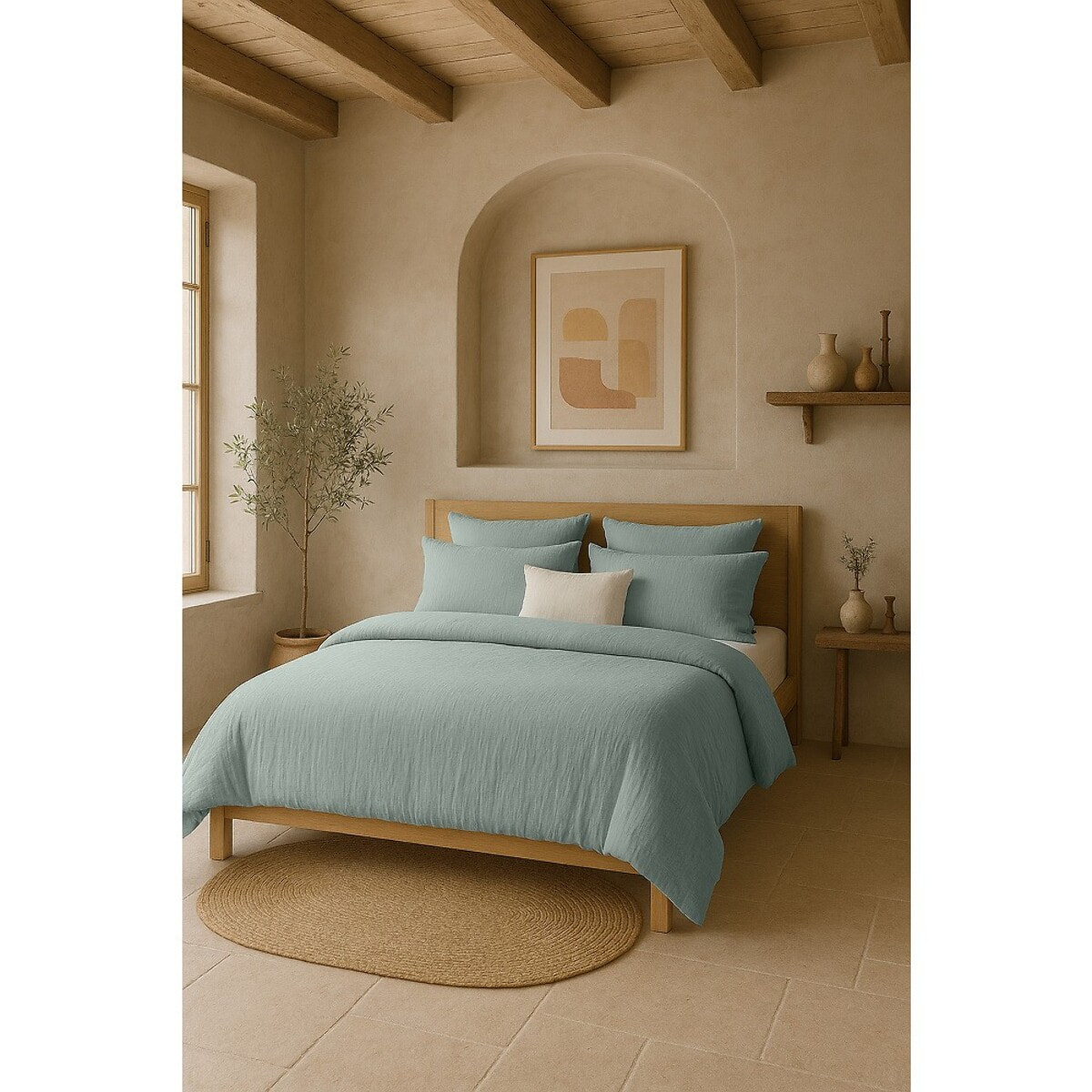 Housse de couette 100% gaze de coton lavé bleu givrée