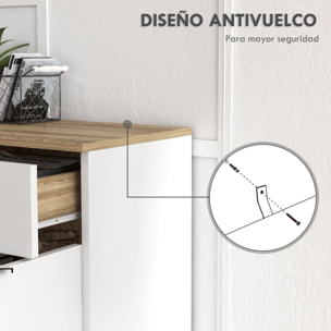 Aparador de Salón Moderno Aparador de Cocina con 1 Cajón 2 Puertas de Cierre Suave y Estantes Ajustables para Comedor Pasillo Dormitorio 95x35x85 cm Blanco y Natural