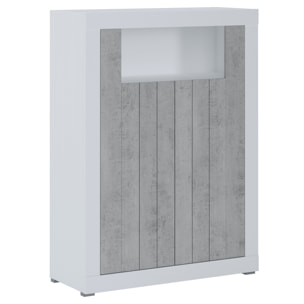 Credenza Alta con 2 Ante Vano A Giorno Madia Soggiorno Cucina Mobile Moderno Multi Spazio e Ripiani Credenza 110x144x42 Cm Bianco e Grigio Cemento
