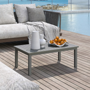 Table basse rectangulaire de jardin plateau lattes 100 x 60 x 37 cm alu effet bois gris