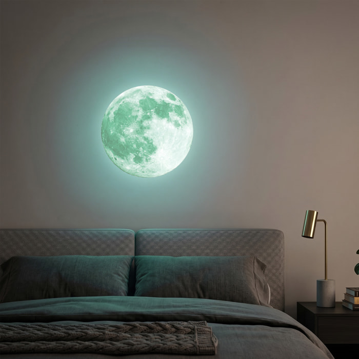 Stickers Muraux décoration adhésifs Lune phosphorescente rose 30 cm