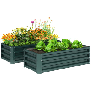 Juego de 2 Jardineras Exterior Grandes de Acero Galvanizado, Huertos Urbanos, Maceteros Exterior Elevados para Plantas, Flores, Terraza, Jardín, Resistente a la Intemperie, 110x50x30 cm Verde