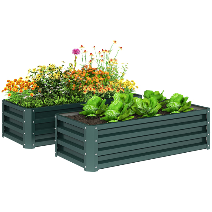 Juego de 2 Jardineras Exterior Grandes de Acero Galvanizado, Huertos Urbanos, Maceteros Exterior Elevados para Plantas, Flores, Terraza, Jardín, Resistente a la Intemperie, 110x50x30 cm Verde