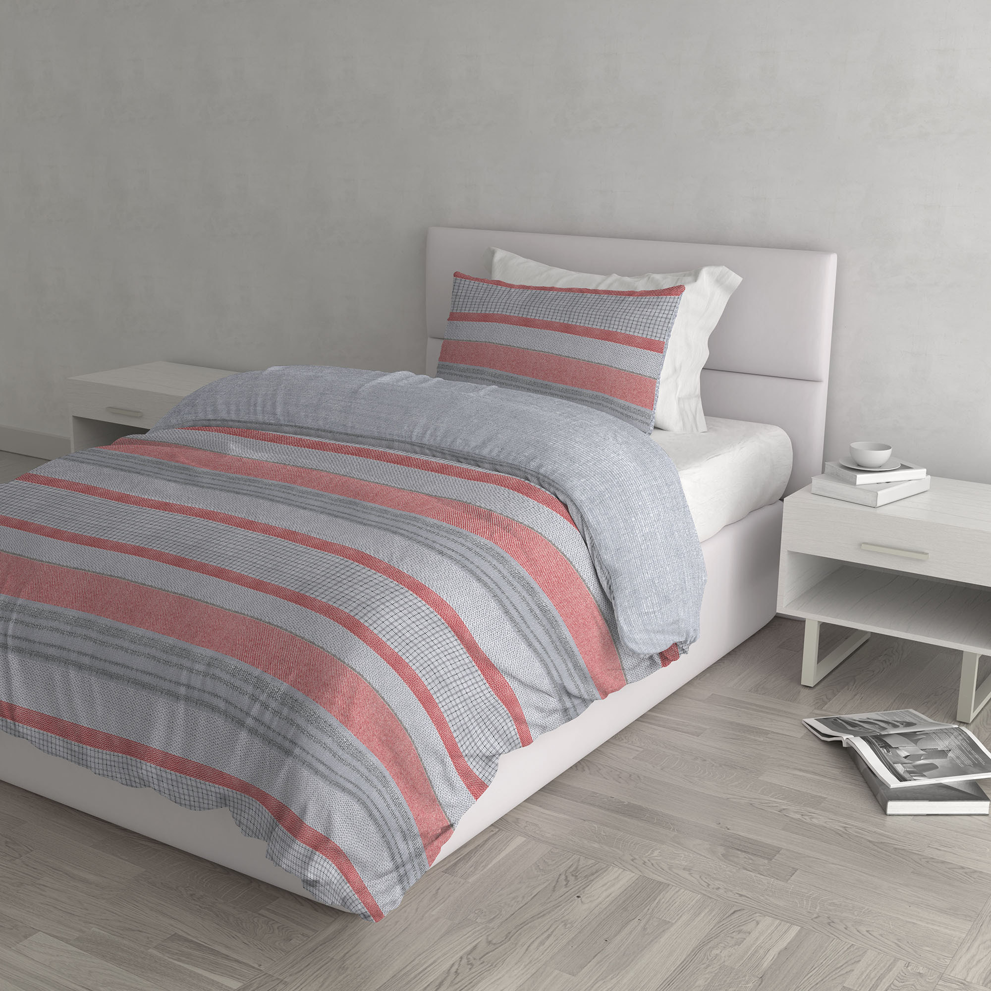 PARURE COPRIPIUMINO ATHENA, 100% Cotone, Made in Italy - BELEN ROSSO