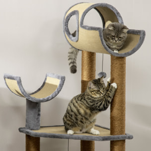 PawHut Árbol Rascador para Gatos de 122 cm Torre Escalador para Gatos con Cama Múltiples Plataformas Bolas Colgantes y Postes de Sisal 49x49x122 cm Marrón