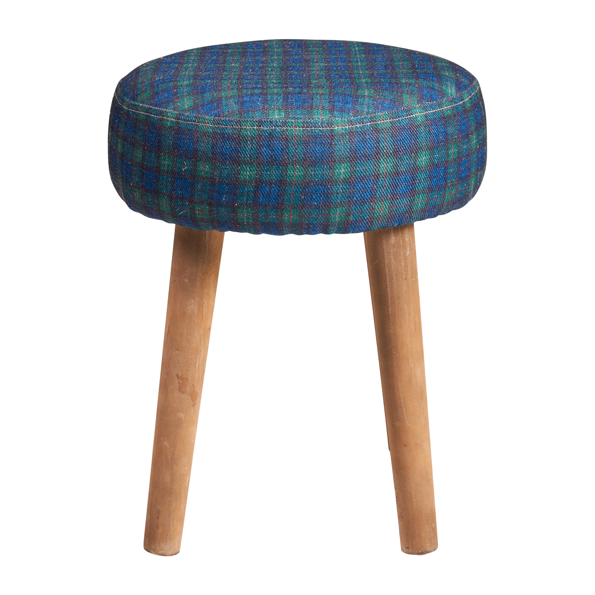 MACKENZIE - SGABELLO BASSO TONDO TARTAN VERDE BLEACHED - misura: 40X40X39 cm