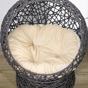 Panier tressé chat gris apia lit chat cosy grand confort dia. 50 x H.60 cm coussin moelleux beige inclus