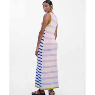 Abito in maglia a righe tricolore con finiture a coste a contrasto
